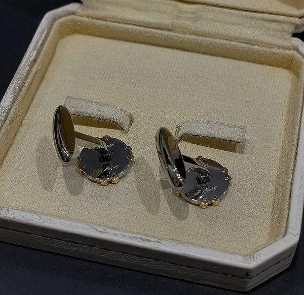Preowned Vintage Royal Edition Cufflink Set King Hussain Gold/Steel - Image 5