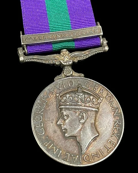 British General Service Medal Palestine 1945 - Papers, In Excellent Condition