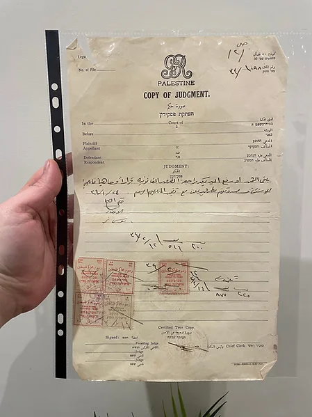 1933 Rare Palestinian Judgment Document, Verdict of a Palestinian Court