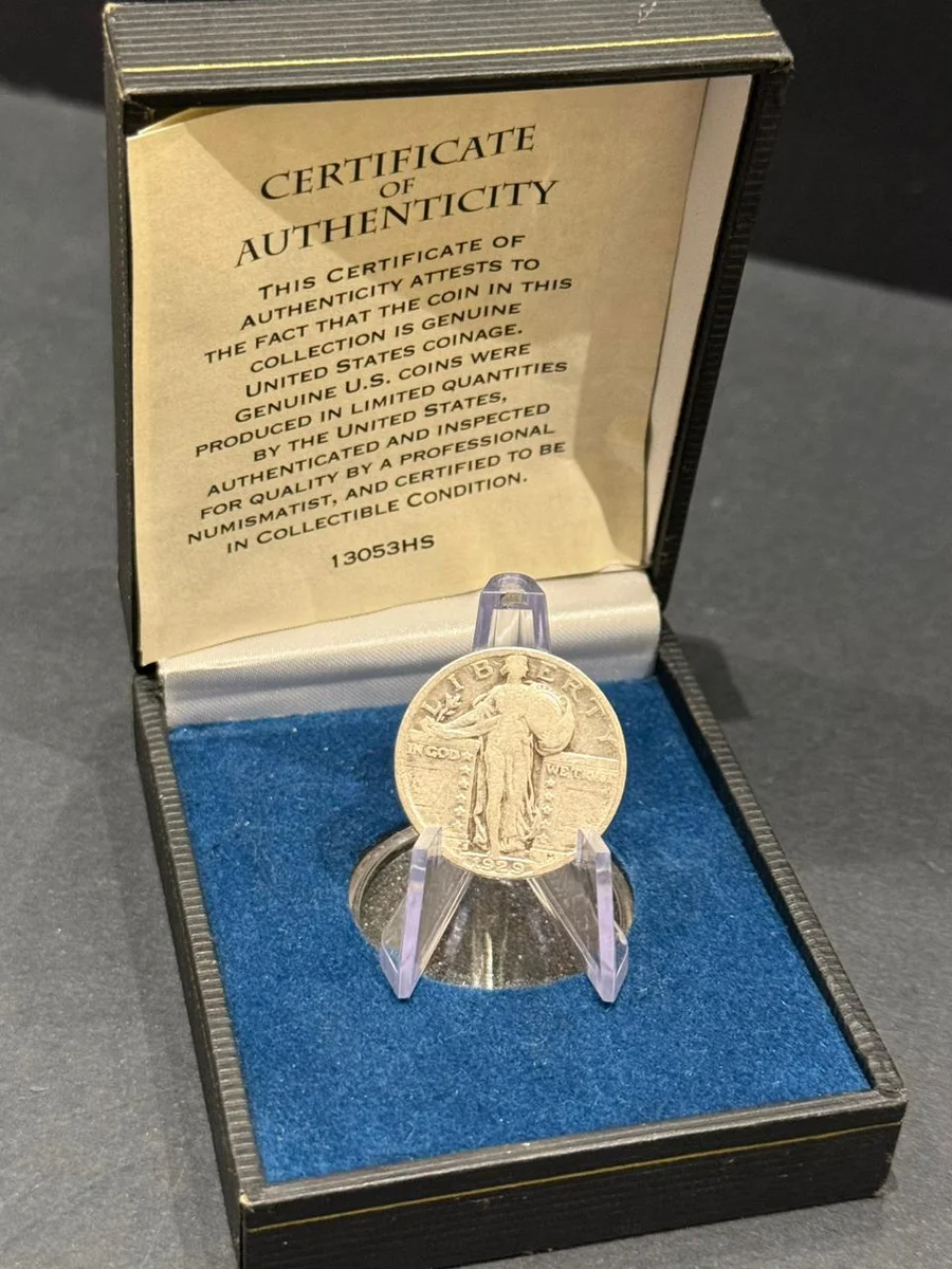 Rare 1929 USA Quarter Dollar Finer Silver Authenticated