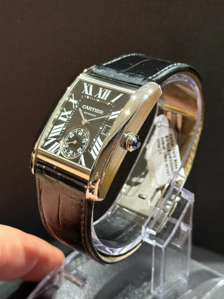 Rare Cartier Santos Roman Black Steel Leather Classy - Image 2