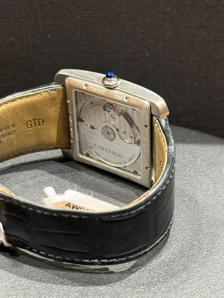 Rare Cartier Santos Roman Black Steel Leather Classy - Image 5