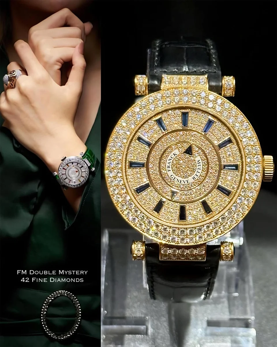 Rare Franck Muller Novelties Edition Double Mystery 42mm Gold Diamonds